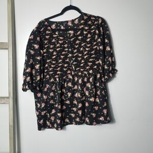 NWT ZENOBIA WOMEN'S BLACK FLORAL BLOUSE SIZE 3XL